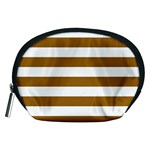 Horizontal Stripes - White and Golden Brown Accessory Pouch (Medium)