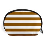 Horizontal Stripes - White and Golden Brown Accessory Pouch (Large)