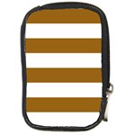 Horizontal Stripes - White and Golden Brown Compact Camera Leather Case