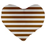 Horizontal Stripes - White and Golden Brown Large 19  Premium Heart Shape Cushion