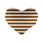 Horizontal Stripes - White and Golden Brown Standard 16  Premium Flano Heart Shape Cushion