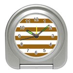 Horizontal Stripes - White and Golden Brown Desk Alarm Clock