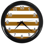 Horizontal Stripes - White and Golden Brown Wall Clock (Black)