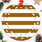 Horizontal Stripes - White and Golden Brown Round Filigree Ornament (Two Sides)