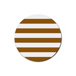 Horizontal Stripes - White and Golden Brown Rubber Round Coaster (4 pack)