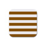 Horizontal Stripes - White and Golden Brown Rubber Square Coaster (4 pack)