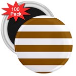 Horizontal Stripes - White and Golden Brown 3  Magnet (100 pack)