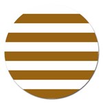 Horizontal Stripes - White and Golden Brown Magnet 5  (Round)