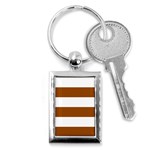 Horizontal Stripes - White and Brown Key Chain (Rectangle)