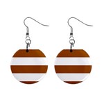 Horizontal Stripes - White and Brown 1  Button Earrings