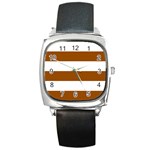 Horizontal Stripes - White and Brown Square Metal Watch