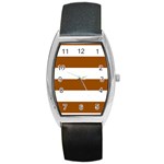 Horizontal Stripes - White and Brown Barrel Style Metal Watch