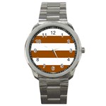 Horizontal Stripes - White and Brown Sport Metal Watch