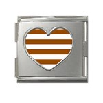 Horizontal Stripes - White and Brown Mega Link Heart Italian Charm (18mm)