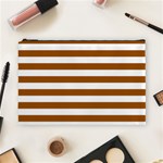 Horizontal Stripes - White and Brown Cosmetic Bag (L)
