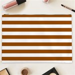 Horizontal Stripes - White and Brown Cosmetic Bag (XXL)