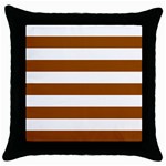 Horizontal Stripes - White and Brown Throw Pillow Case (Black)