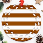 Horizontal Stripes - White and Brown Round Filigree Ornament (Two Sides)