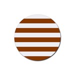 Horizontal Stripes - White and Brown Rubber Coaster (Round)