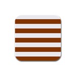 Horizontal Stripes - White and Brown Rubber Square Coaster (4 pack)