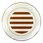 Horizontal Stripes - White and Brown Porcelain Plate