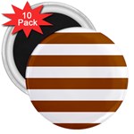 Horizontal Stripes - White and Brown 3  Magnet (10 pack)