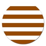 Horizontal Stripes - White and Brown Magnet 5  (Round)
