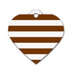 Horizontal Stripes - White and Chocolate Brown Dog Tag Heart (Two Sides)
