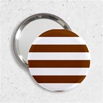 Horizontal Stripes - White and Chocolate Brown 2.25  Handbag Mirror