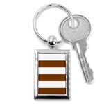 Horizontal Stripes - White and Chocolate Brown Key Chain (Rectangle)