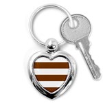 Horizontal Stripes - White and Chocolate Brown Key Chain (Heart)