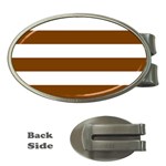 Horizontal Stripes - White and Chocolate Brown Money Clip (Oval)