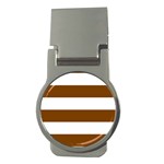 Horizontal Stripes - White and Chocolate Brown Money Clip (Round)