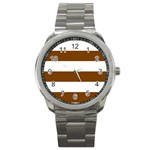 Horizontal Stripes - White and Chocolate Brown Sport Metal Watch