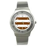 Horizontal Stripes - White and Chocolate Brown Stainless Steel Watch
