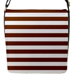 Horizontal Stripes - White and Chocolate Brown Flap Closure Messenger Bag (S)