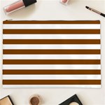 Horizontal Stripes - White and Chocolate Brown Cosmetic Bag (XXL)