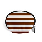 Horizontal Stripes - White and Chocolate Brown Accessory Pouch (Small)