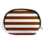 Horizontal Stripes - White and Chocolate Brown Accessory Pouch (Medium)