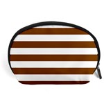Horizontal Stripes - White and Chocolate Brown Accessory Pouch (Large)