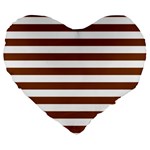 Horizontal Stripes - White and Chocolate Brown Large 19  Premium Flano Heart Shape Cushion