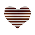 Horizontal Stripes - White and Chocolate Brown Standard 16  Premium Flano Heart Shape Cushion