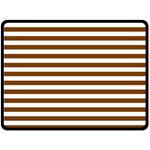 Horizontal Stripes - White and Chocolate Brown Double Sided Fleece Blanket (Large) (Two Sides)