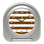 Horizontal Stripes - White and Chocolate Brown Desk Alarm Clock