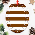 Horizontal Stripes - White and Chocolate Brown Ornament (Bell) Ornament (Oval Filigree)