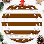 Horizontal Stripes - White and Chocolate Brown Ornament (Round Filigree)