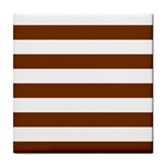 Horizontal Stripes - White and Chocolate Brown Tile Coaster
