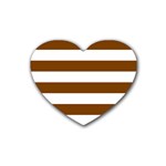 Horizontal Stripes - White and Chocolate Brown Rubber Coaster (Heart)