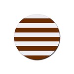 Horizontal Stripes - White and Chocolate Brown Rubber Coaster (Round)