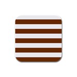 Horizontal Stripes - White and Chocolate Brown Rubber Square Coaster (4 pack)